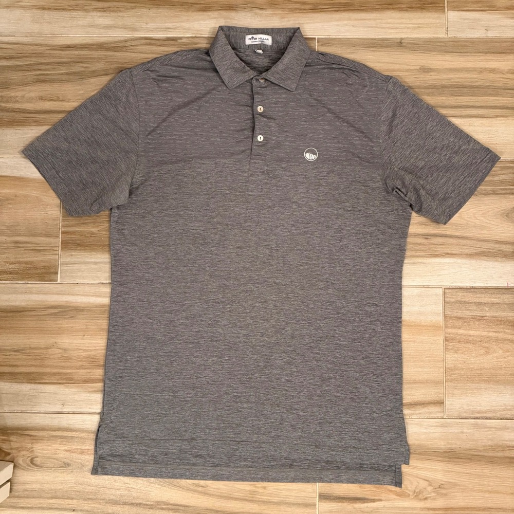 Peter Millar Summer Comfort Gray Heather Striped Golf Polo Mens Medium